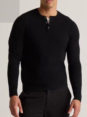 Quince Mongolian Cashmere Henley Sweater Black L